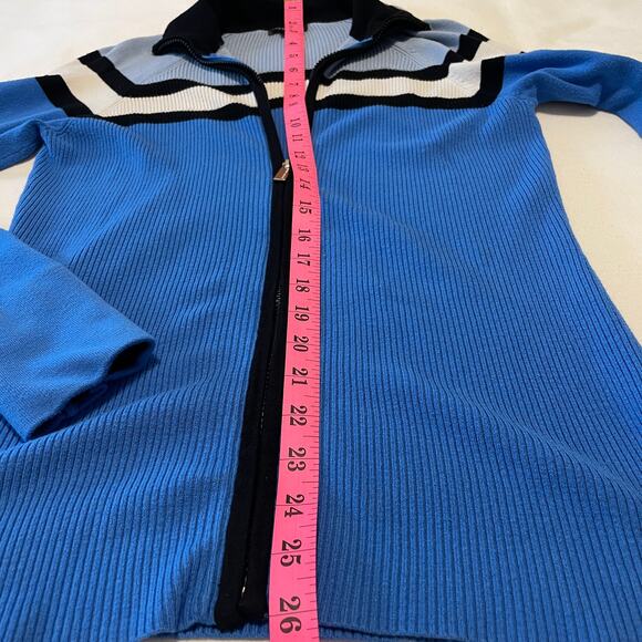 Vintage Y2K Bebe Sport Rhinestone Ribbed Stripe Blue Zip Up Women's Large - Picture 5 of 7